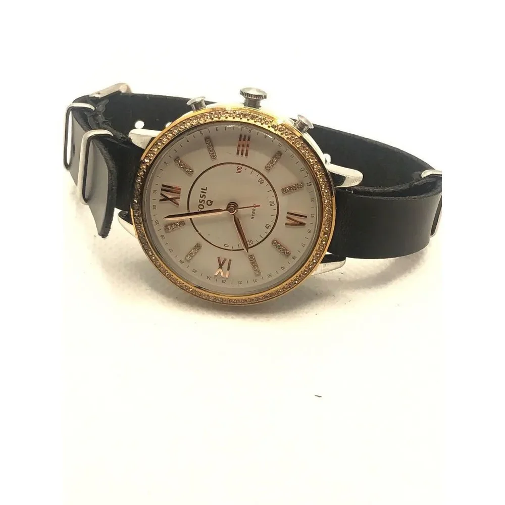 Fossil Q FTW5011 Women's Black Leather Analog White Dial Hybrid Smartwatch HK156